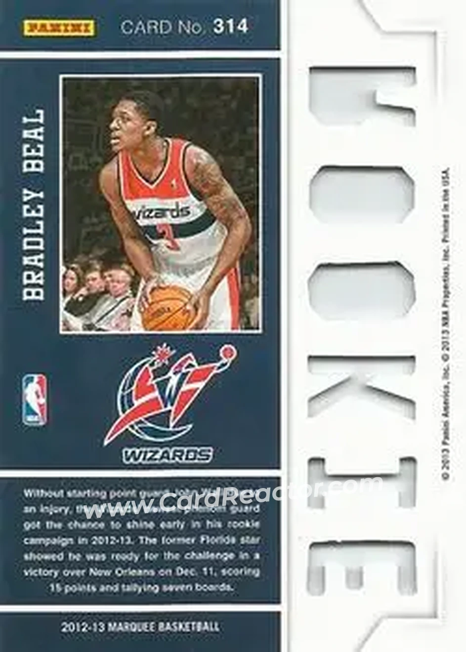 2012-13 Panini Marquee #314 - Bradley Beal - Washington Wizards - Back