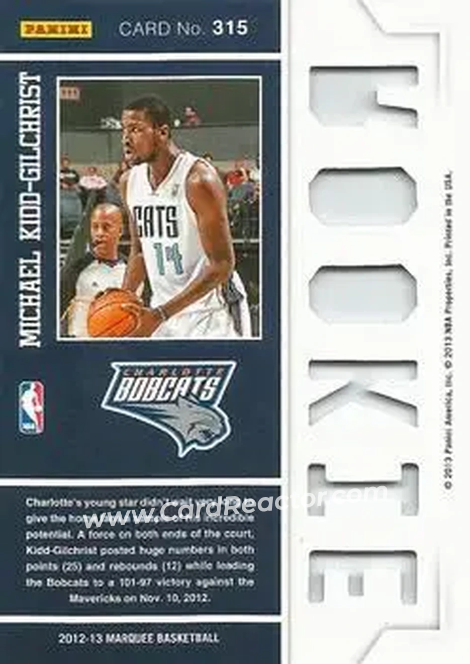 2012-13 Panini Marquee #315 - Michael Kidd-Gilchrist - Charlotte Bobcats - Back