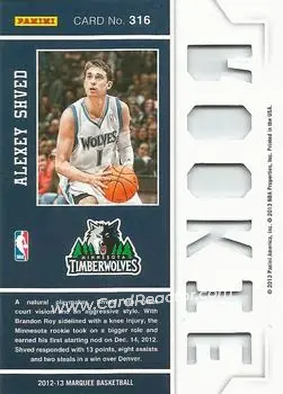 2012-13 Panini Marquee #316 - Alexey Shved - Minnesota Timberwolves - Back