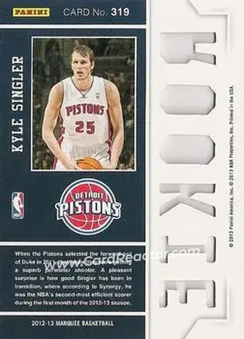 2012-13 Panini Marquee #319 - Kyle Singler - Detroit Pistons - Back 2012-13 Panini Marquee #319 - Kyle Singler - Detroit Pistons - Back