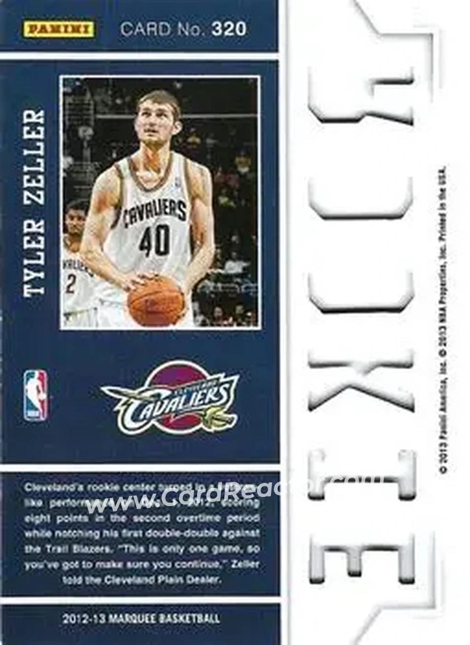 2012-13 Panini Marquee #320 - Tyler Zeller - Cleveland Cavaliers - Back