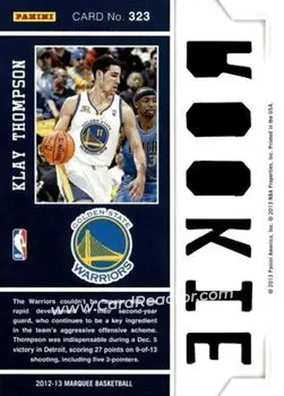 2012-13 Panini Marquee #323 - Klay Thompson - Golden State Warriors - Back