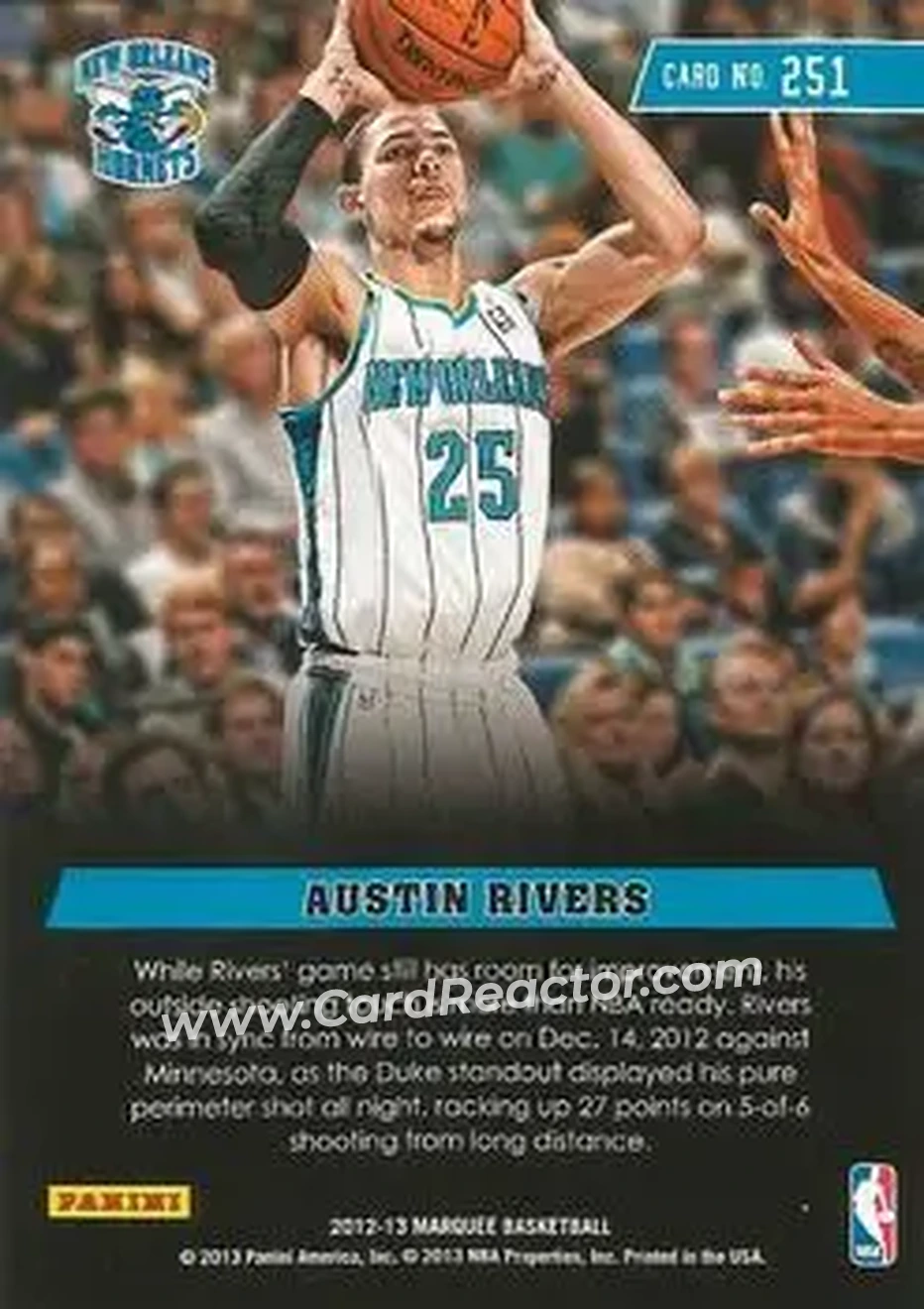 2012-13 Panini Marquee #251 - Austin Rivers - New Orleans Hornets - Back