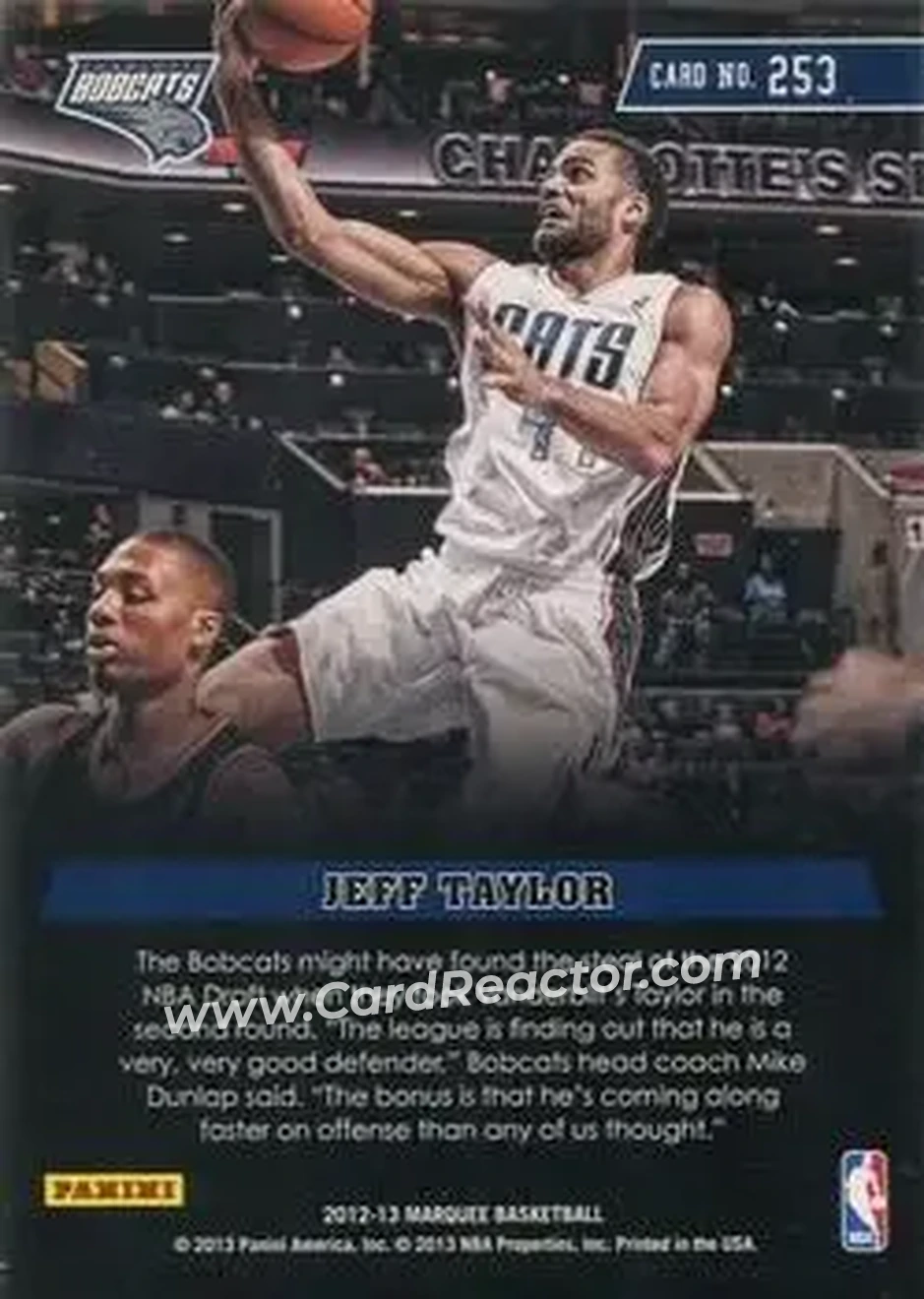 2012-13 Panini Marquee #253 - Jeffery Taylor - Charlotte Bobcats - Back