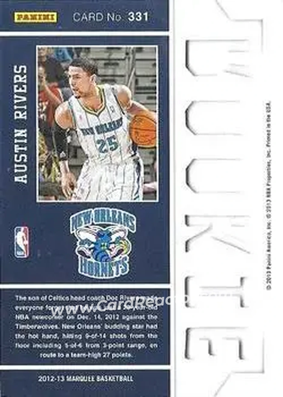 2012-13 Panini Marquee #331 - Austin Rivers - New Orleans Hornets - Back