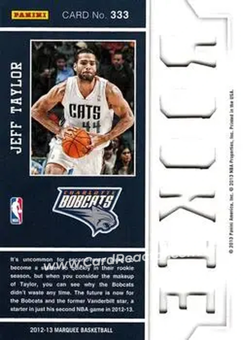 2012-13 Panini Marquee #333 - Jeffery Taylor - Charlotte Bobcats - Back 2012-13 Panini Marquee #333 - Jeffery Taylor - Charlotte Bobcats - Back