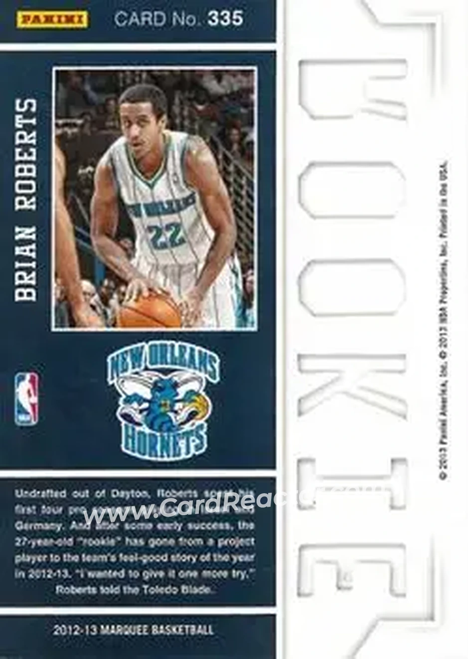 2012-13 Panini Marquee #335 - Brian Roberts - New Orleans Hornets - Back