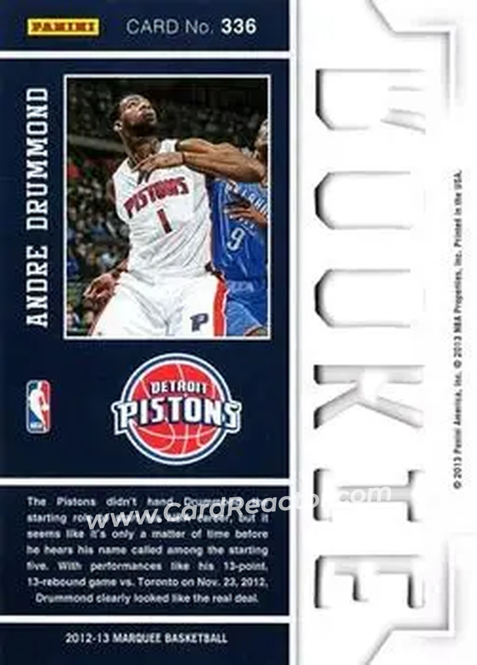 2012-13 Panini Marquee #336 - Andre Drummond - Detroit Pistons - Back 2012-13 Panini Marquee #336 - Andre Drummond - Detroit Pistons - Back