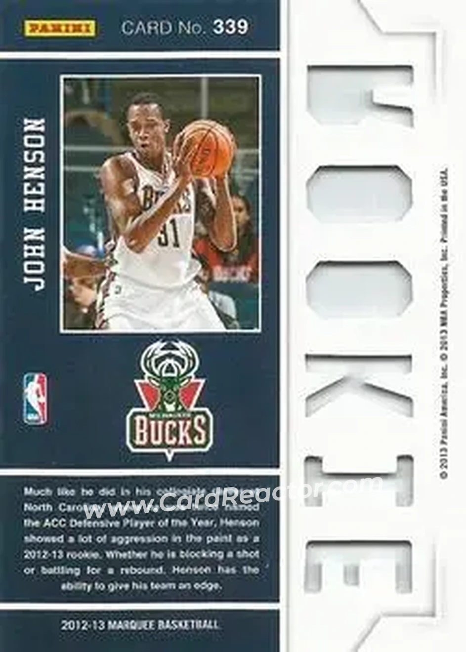 2012-13 Panini Marquee #339 - John Henson - Milwaukee Bucks - Back