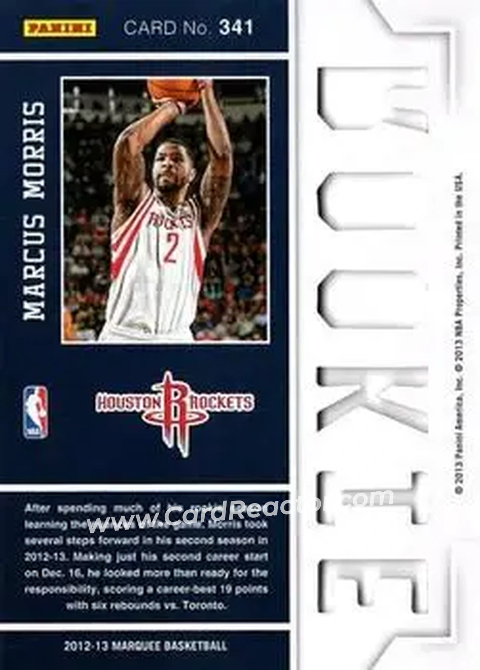 2012-13 Panini Marquee #341 - Marcus Morris Sr. - Houston Rockets - Back