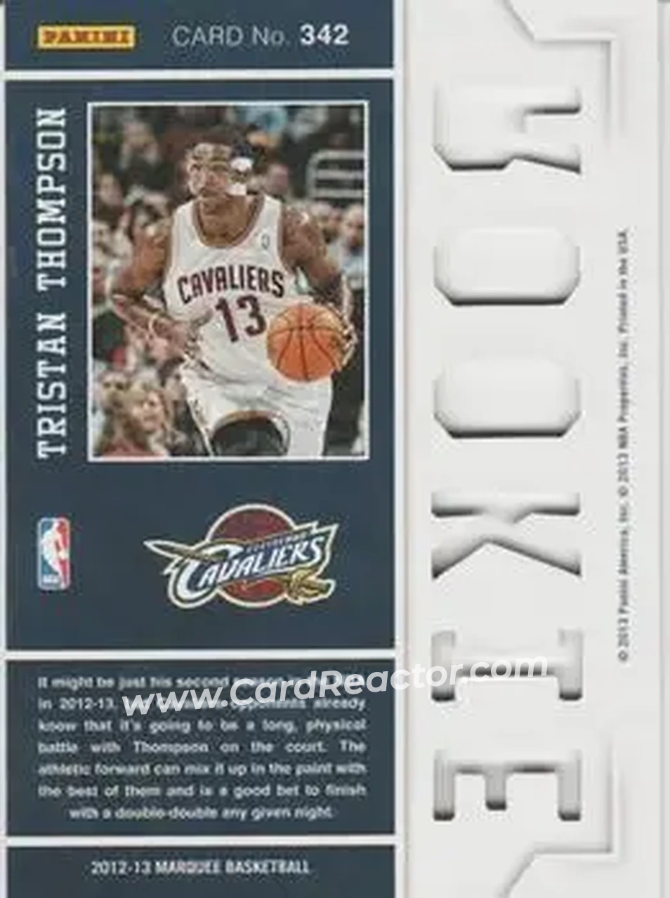 2012-13 Panini Marquee #342 - Tristan Thompson - Cleveland Cavaliers - Back