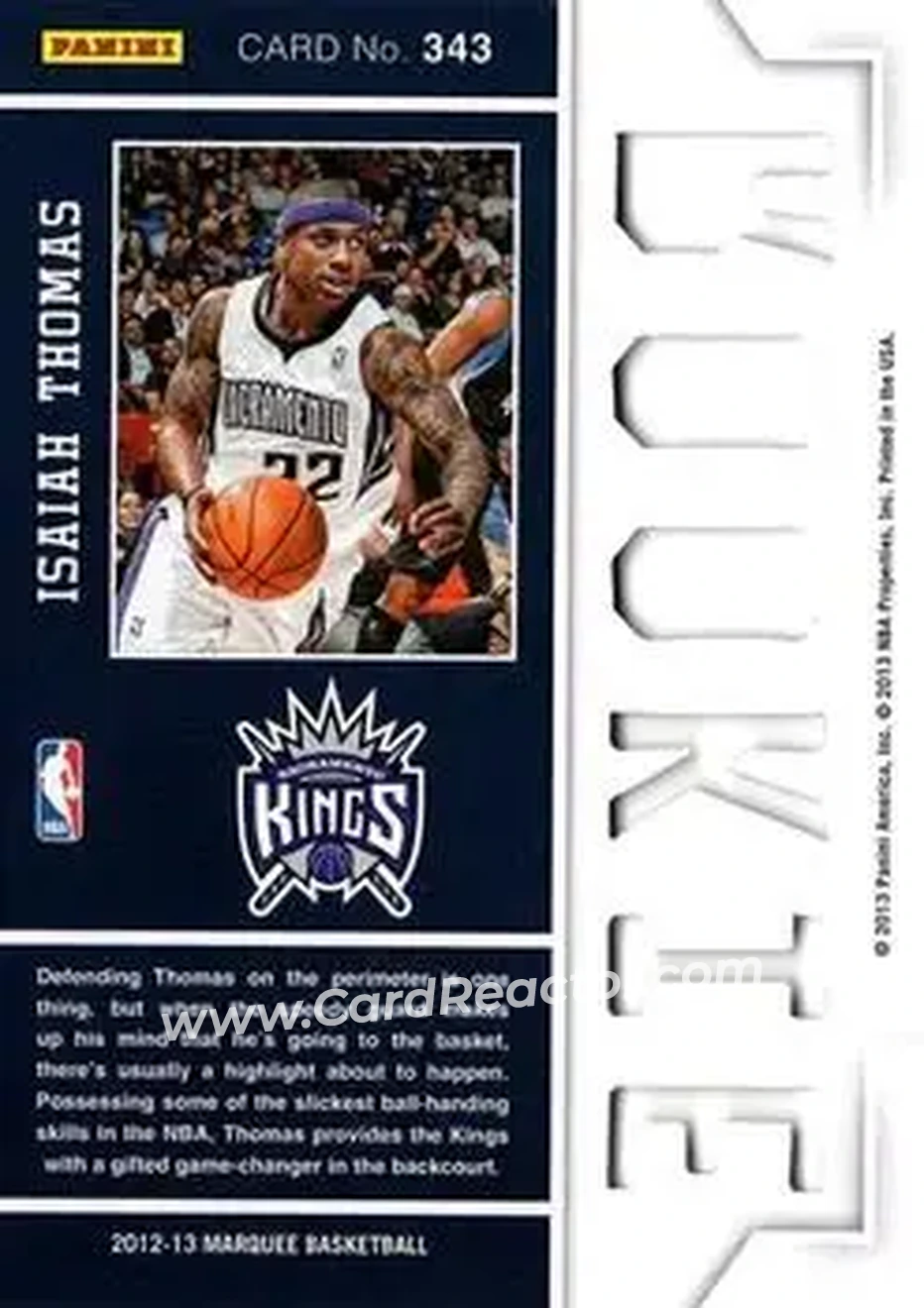 2012-13 Panini Marquee #343 - Isaiah Thomas - Sacramento Kings - Back 2012-13 Panini Marquee #343 - Isaiah Thomas - Sacramento Kings - Back