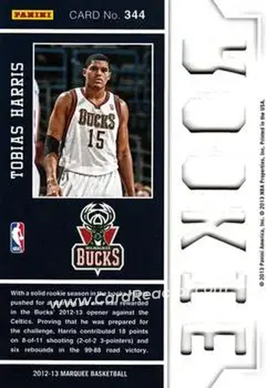 2012-13 Panini Marquee #344 - Tobias Harris - Milwaukee Bucks - Back 2012-13 Panini Marquee #344 - Tobias Harris - Milwaukee Bucks - Back