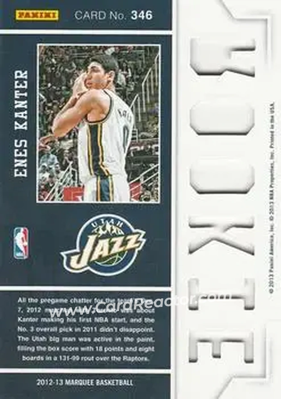 2012-13 Panini Marquee #346 - Enes Kanter - Utah Jazz - Back