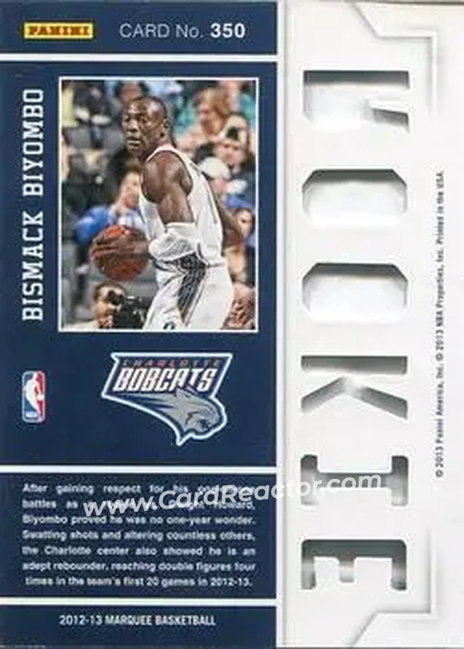 2012-13 Panini Marquee #350 - Bismack Biyombo - Charlotte Bobcats - Back