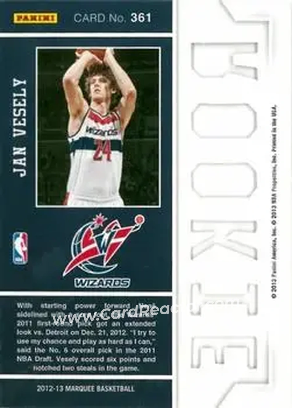 2012-13 Panini Marquee #361 - Jan Veselý - Washington Wizards - Back 2012-13 Panini Marquee #361 - Jan Veselý - Washington Wizards - Back