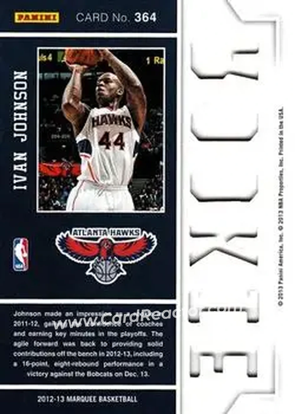 2012-13 Panini Marquee #364 - Ivan Johnson - Atlanta Hawks - Back