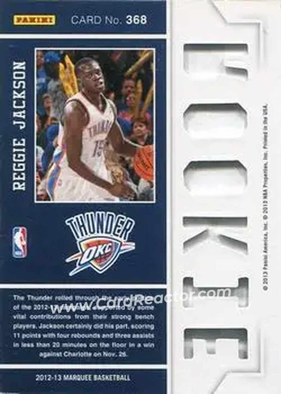 2012-13 Panini Marquee #368 - Reggie Jackson - Oklahoma City Thunder - Back 2012-13 Panini Marquee #368 - Reggie Jackson - Oklahoma City Thunder - Back