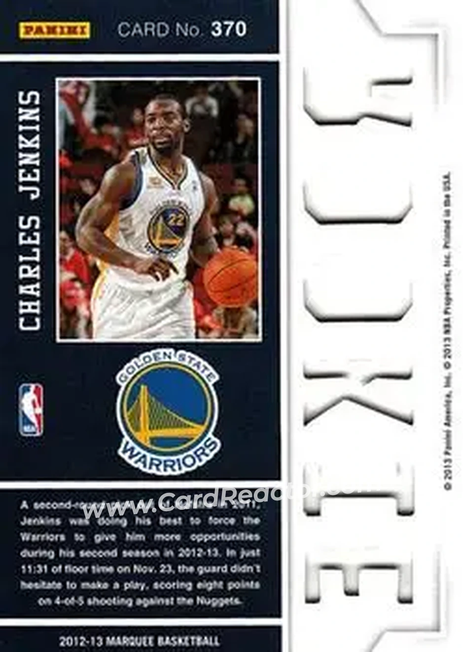 2012-13 Panini Marquee #370 - Charles Jenkins - Golden State Warriors - Back