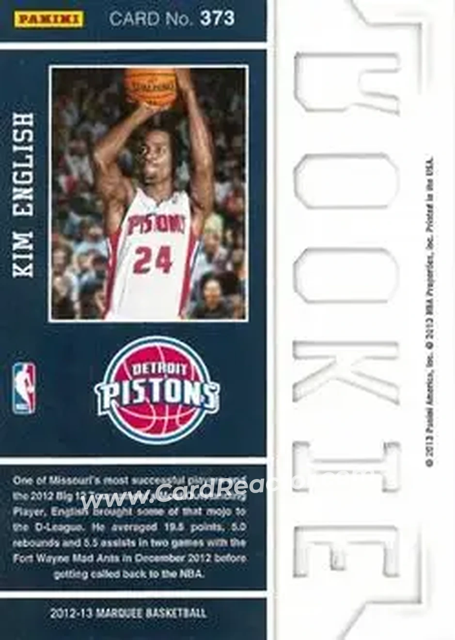 2012-13 Panini Marquee #373 - Kim English - Detroit Pistons - Back 2012-13 Panini Marquee #373 - Kim English - Detroit Pistons - Back