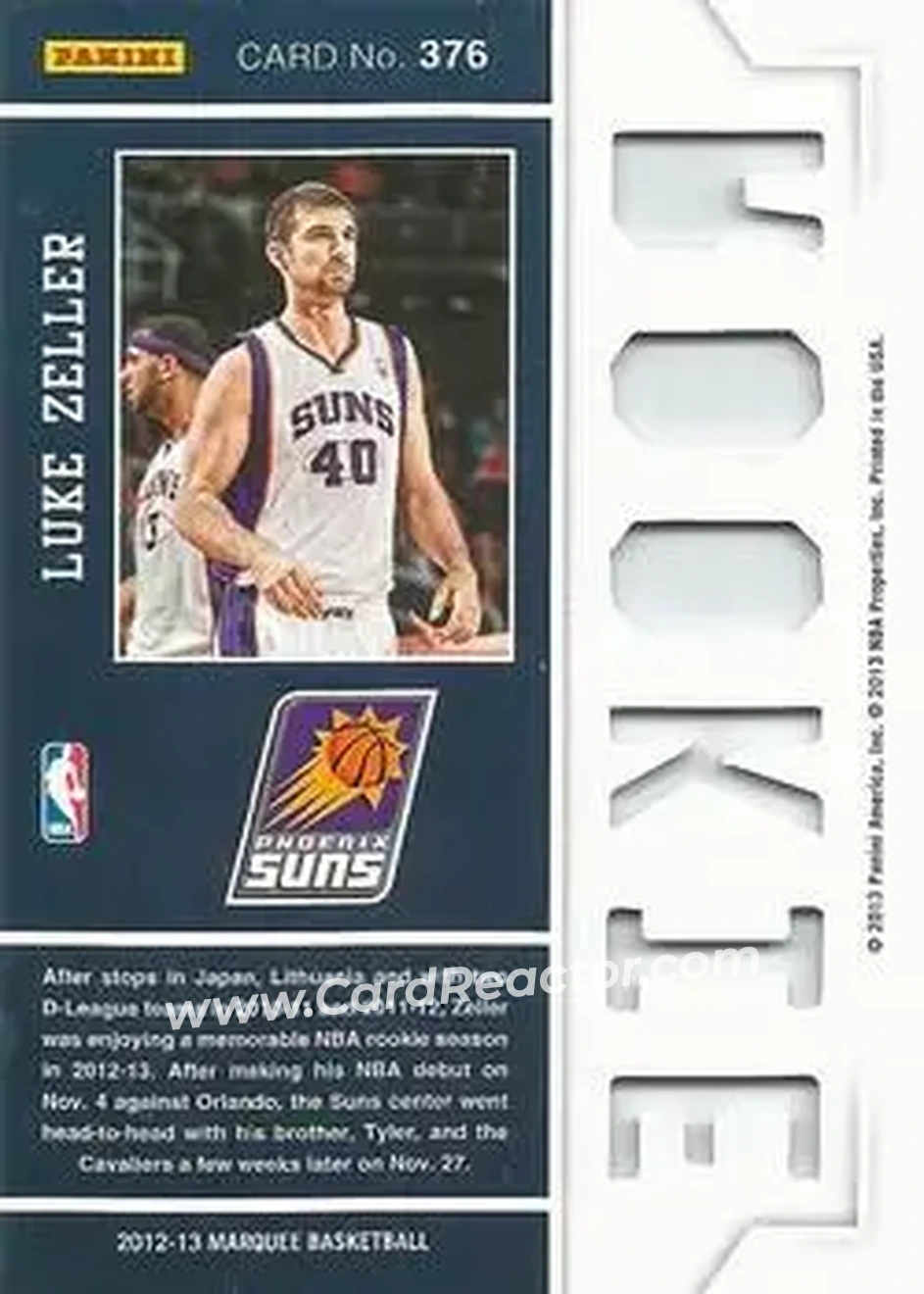 2012-13 Panini Marquee #376 - Luke Zeller - Phoenix Suns - Back 2012-13 Panini Marquee #376 - Luke Zeller - Phoenix Suns - Back