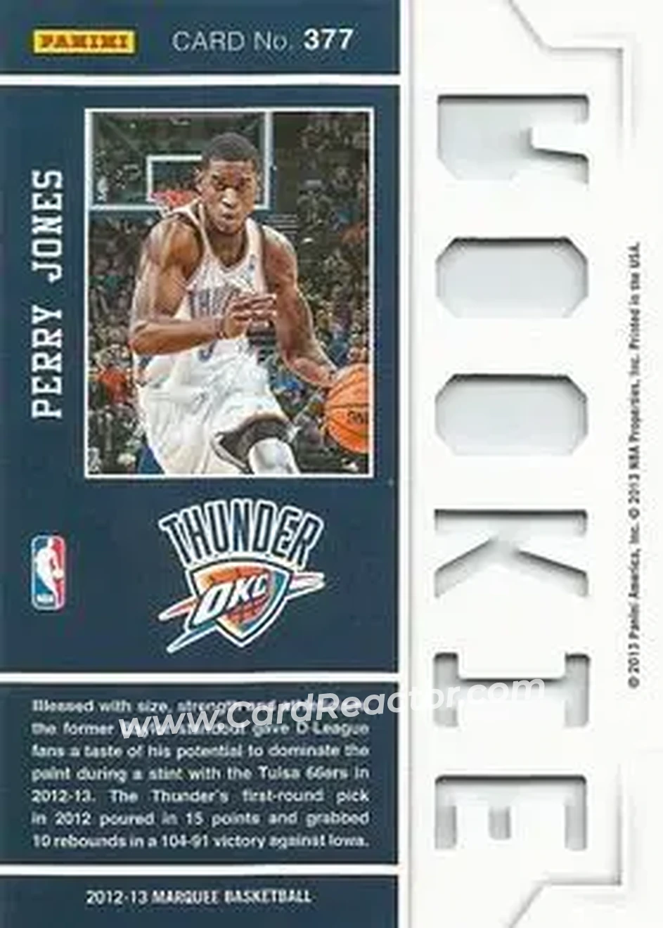 2012-13 Panini Marquee #377 - Perry Jones III - Oklahoma City Thunder - Back