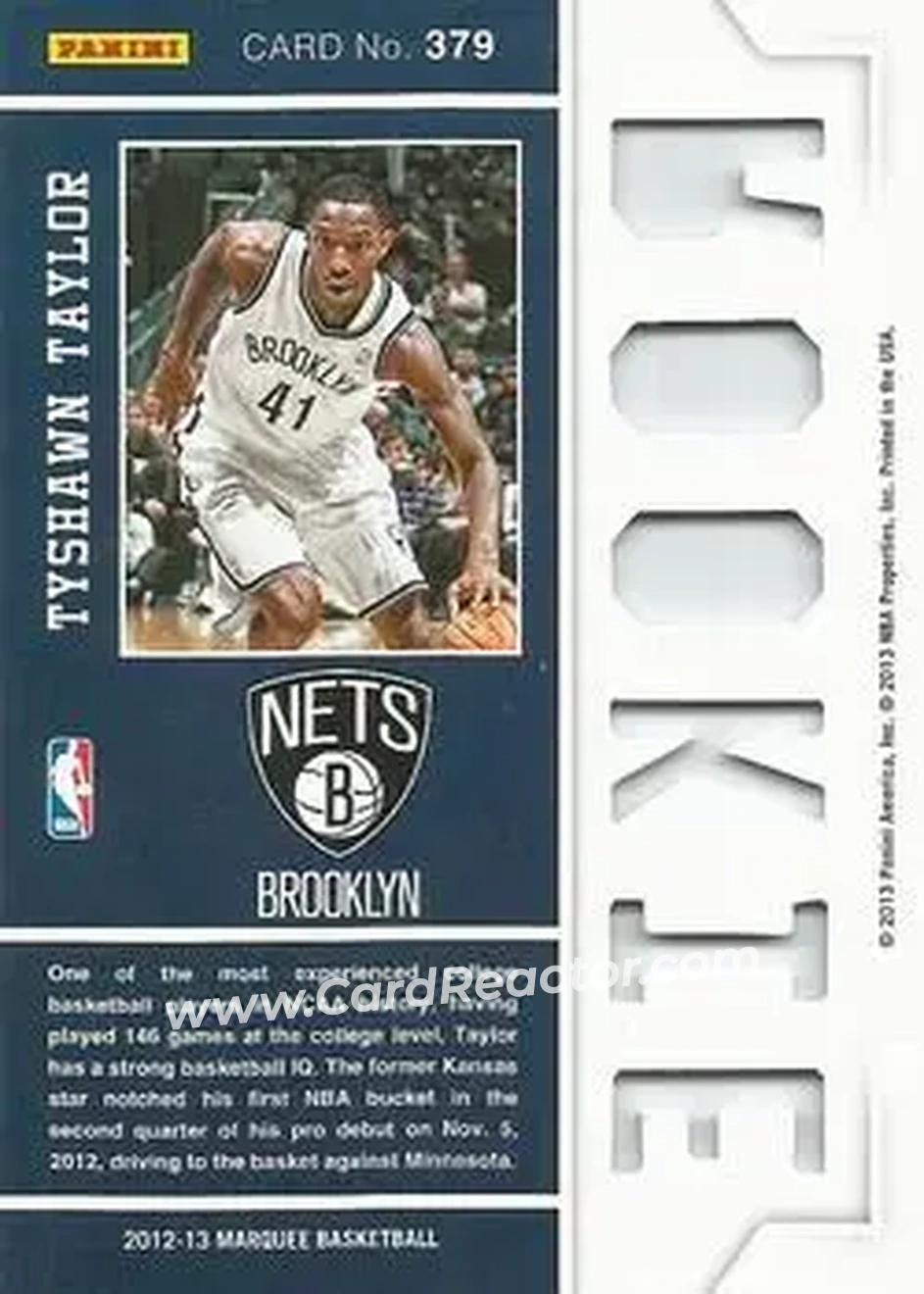 2012-13 Panini Marquee #379 - Tyshawn Taylor - Brooklyn Nets - Back 2012-13 Panini Marquee #379 - Tyshawn Taylor - Brooklyn Nets - Back