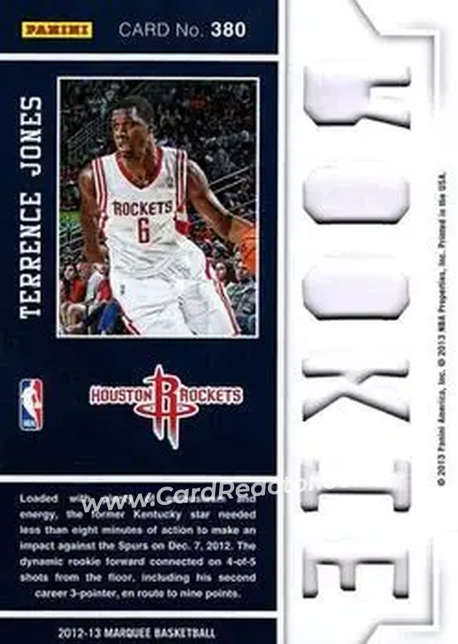 2012-13 Panini Marquee #380 - Terrence Jones - Houston Rockets - Back 2012-13 Panini Marquee #380 - Terrence Jones - Houston Rockets - Back