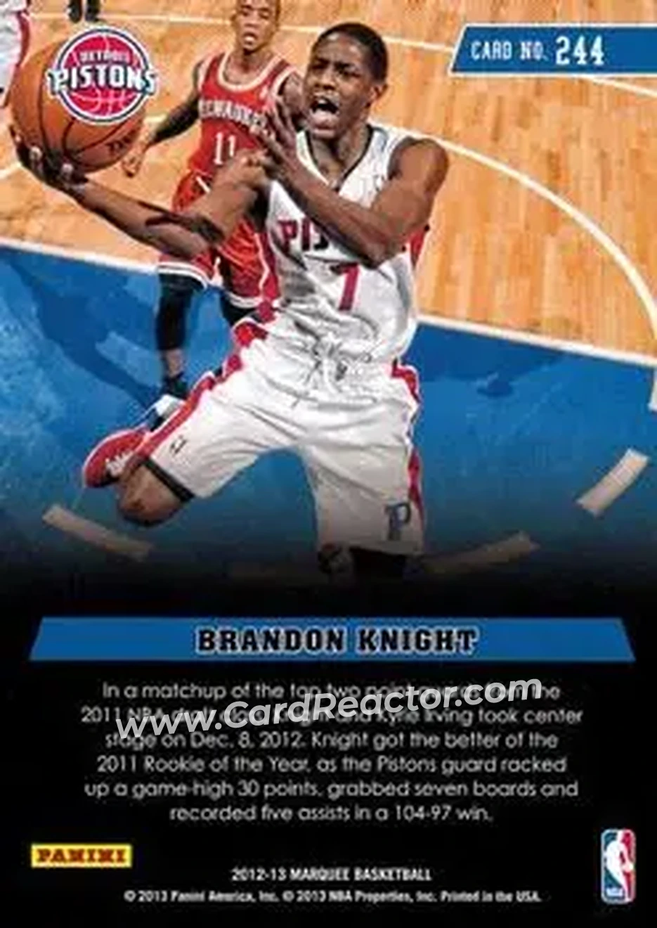 2012-13 Panini Marquee #244 - Brandon Knight - Detroit Pistons - Back 2012-13 Panini Marquee #244 - Brandon Knight - Detroit Pistons - Back