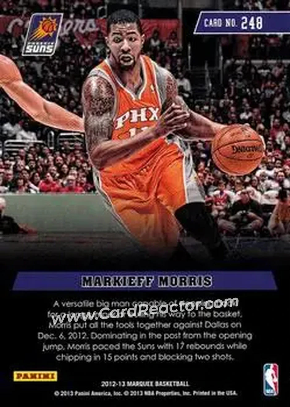 2012-13 Panini Marquee #248 - Markieff Morris - Phoenix Suns - Back