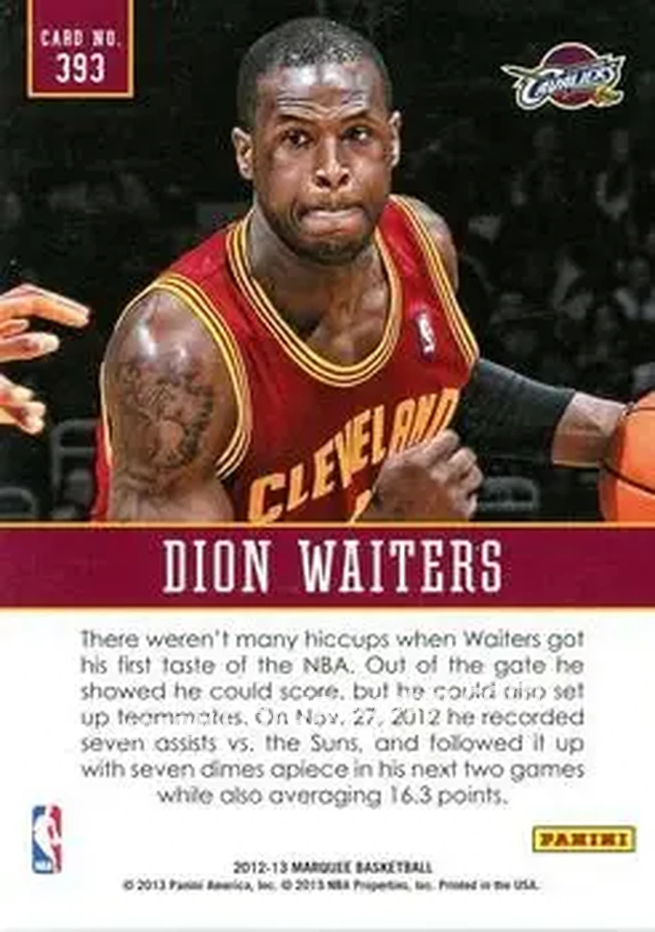 2012-13 Panini Marquee #393 - Dion Waiters - Cleveland Cavaliers - Back
