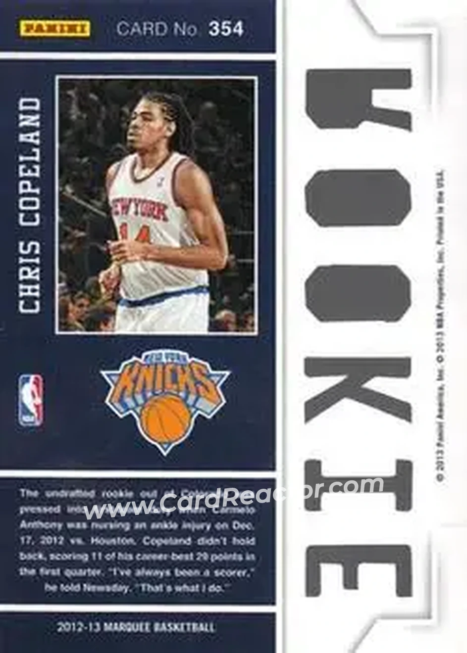 2012-13 Panini Marquee #354 - Chris Copeland - New York Knicks - Back 2012-13 Panini Marquee #354 - Chris Copeland - New York Knicks - Back