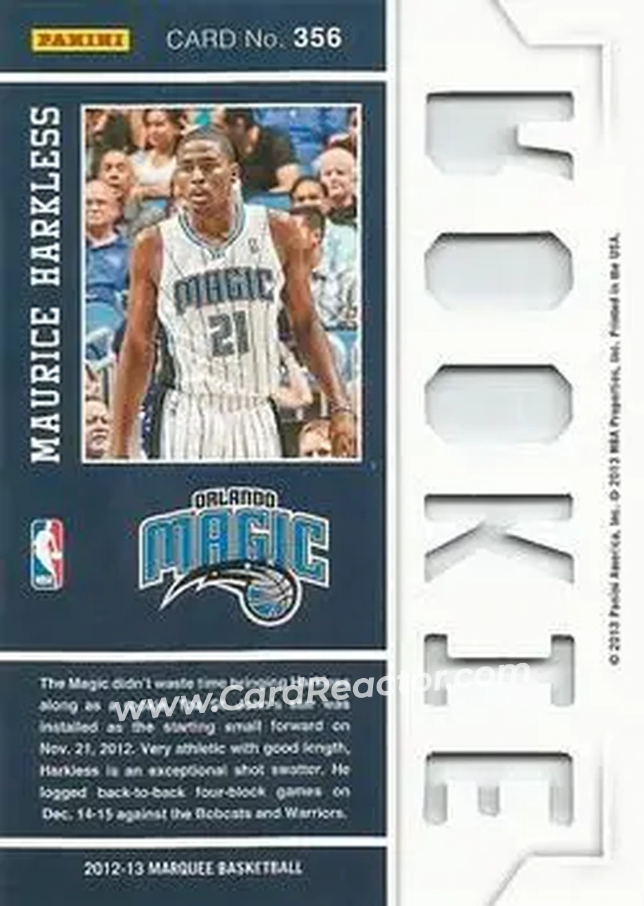 2012-13 Panini Marquee #356 - Maurice Harkless - Orlando Magic - Back 2012-13 Panini Marquee #356 - Maurice Harkless - Orlando Magic - Back
