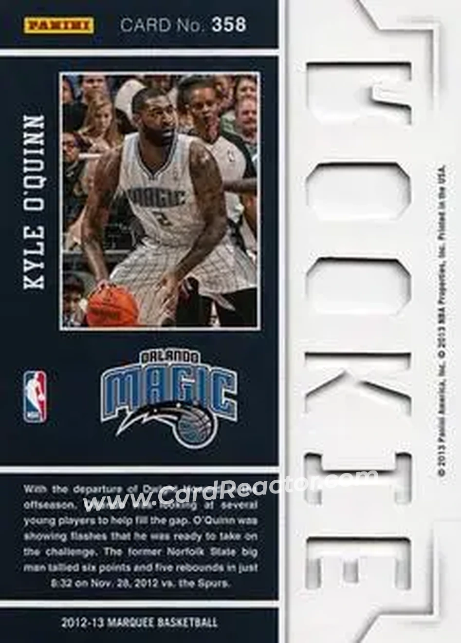 2012-13 Panini Marquee #358 - Kyle O'Quinn - Orlando Magic - Back