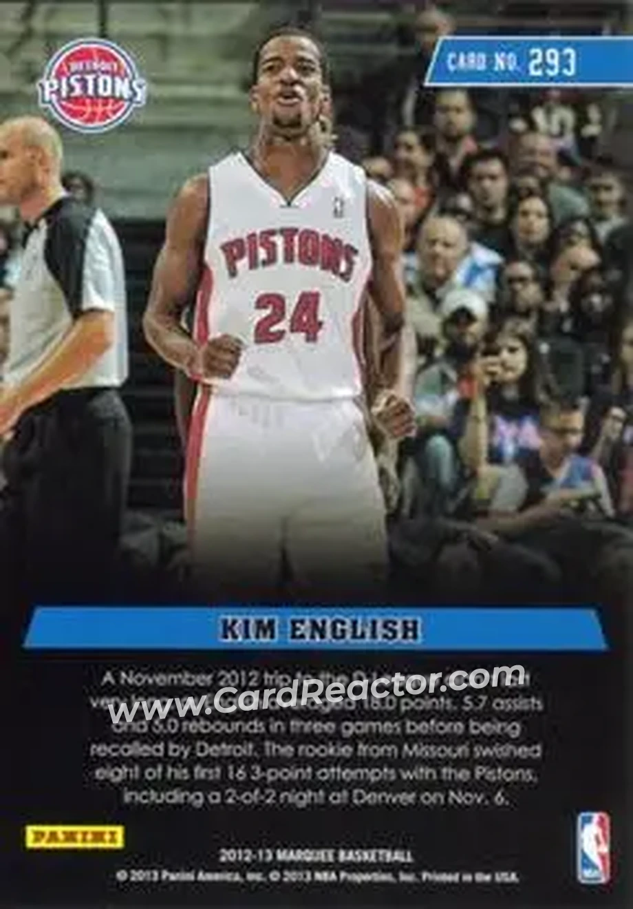 2012-13 Panini Marquee #293 - Kim English - Detroit Pistons - Back