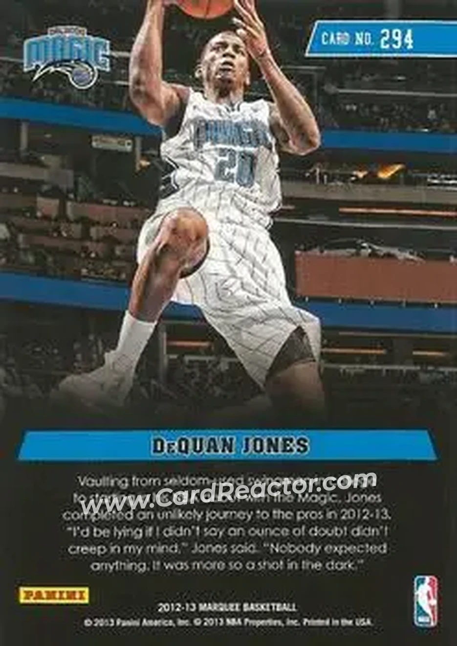 2012-13 Panini Marquee #294 - DeQuan Jones - Orlando Magic - Back 2012-13 Panini Marquee #294 - DeQuan Jones - Orlando Magic - Back