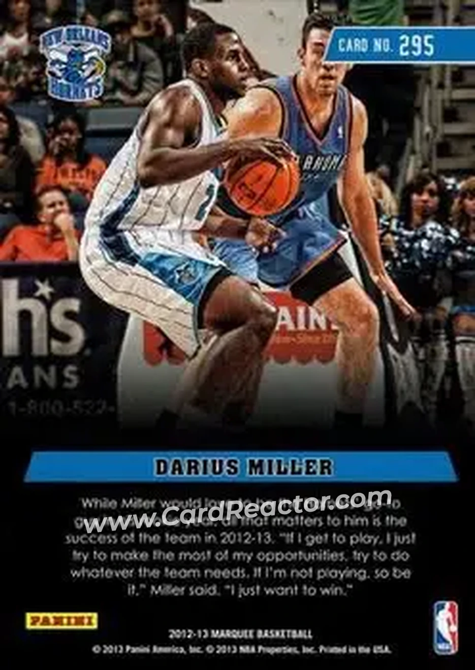 2012-13 Panini Marquee #295 - Darius Miller - New Orleans Hornets - Back 2012-13 Panini Marquee #295 - Darius Miller - New Orleans Hornets - Back