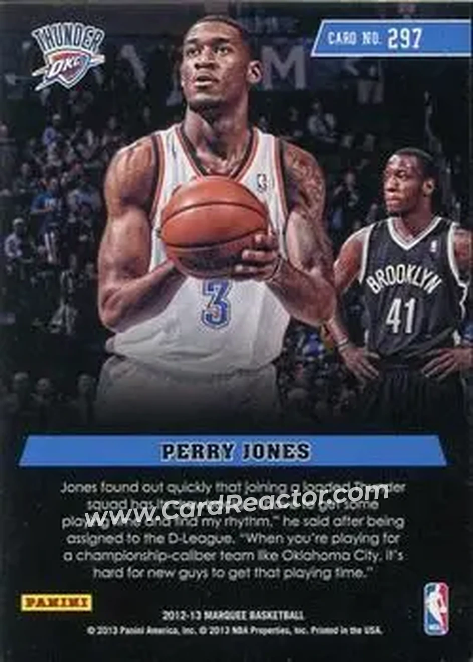 2012-13 Panini Marquee #297 - Perry Jones III - Oklahoma City Thunder - Back