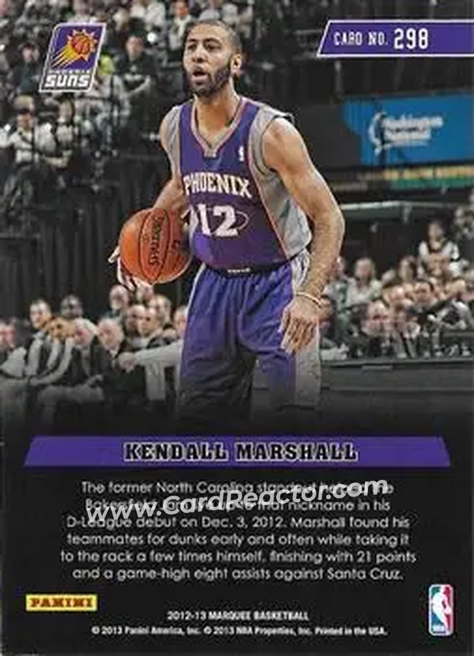 2012-13 Panini Marquee #298 - Kendall Marshall - Phoenix Suns - Back
