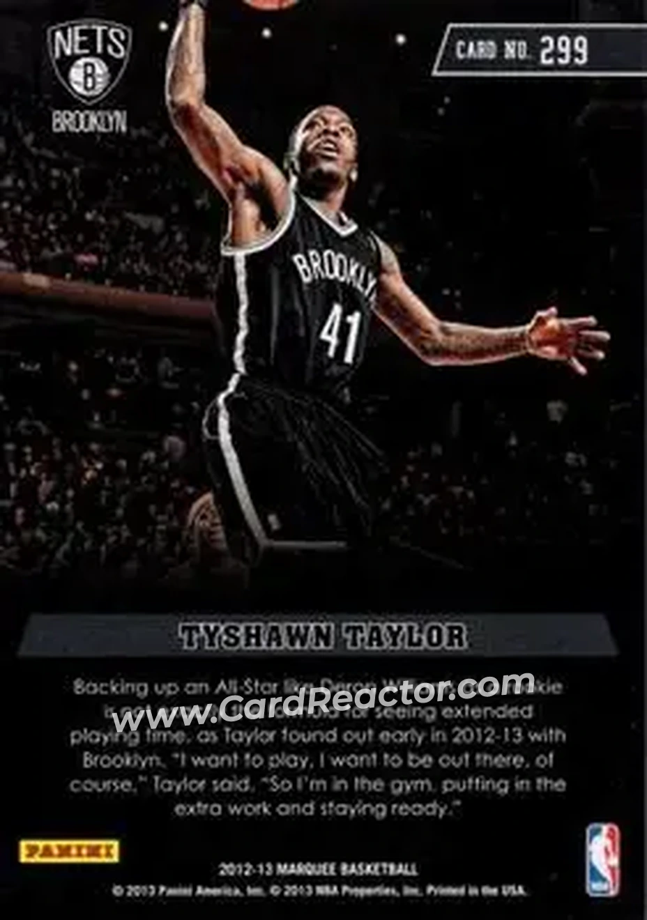 2012-13 Panini Marquee #299 - Tyshawn Taylor - Brooklyn Nets - Back