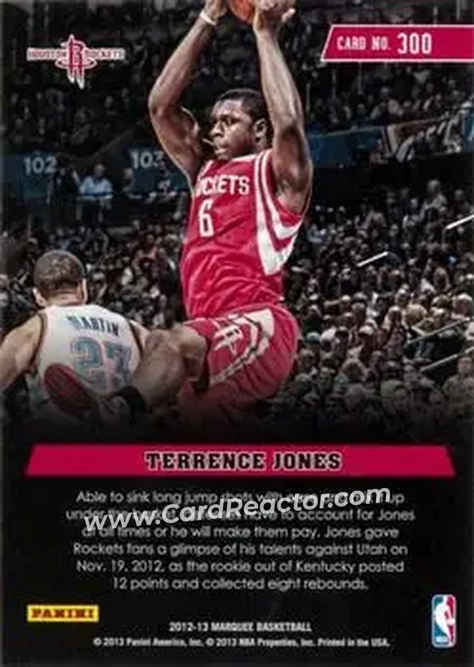 2012-13 Panini Marquee #300 - Terrence Jones - Houston Rockets - Back