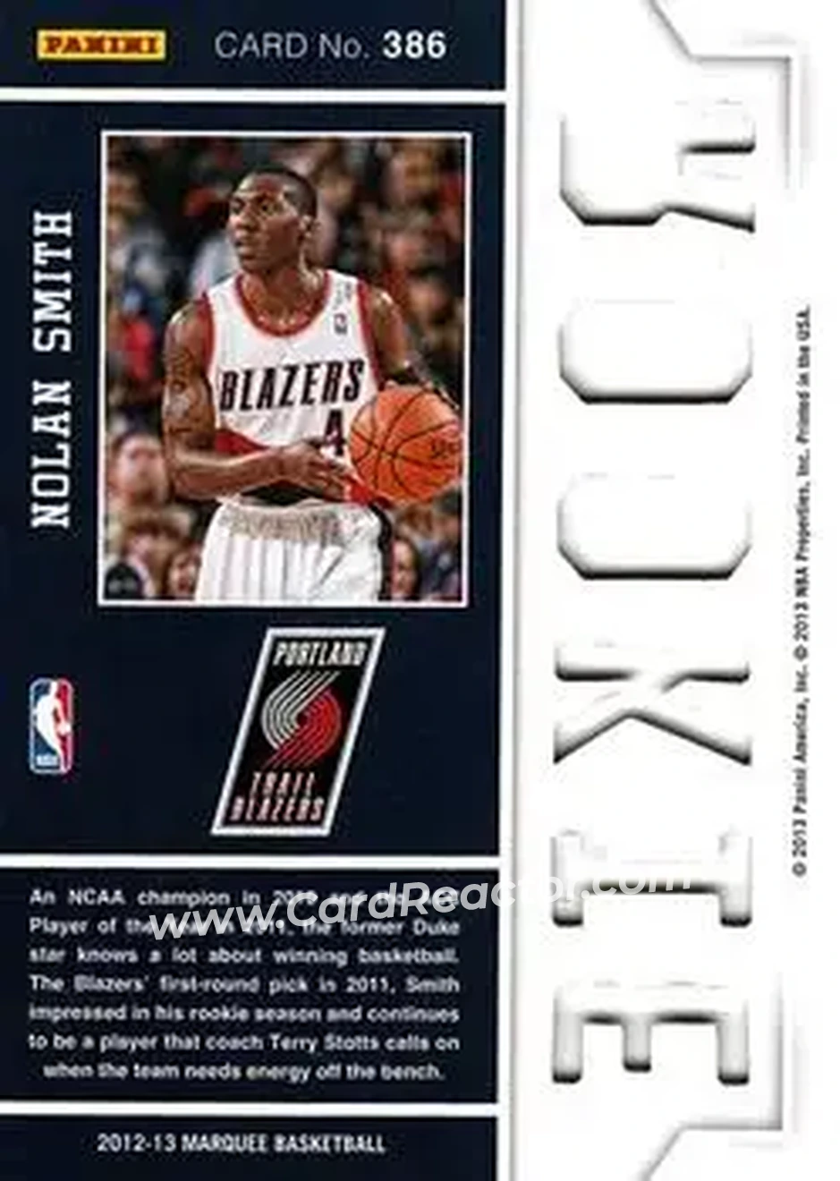2012-13 Panini Marquee #386 - Nolan Smith - Portland Trail Blazers - Back 2012-13 Panini Marquee #386 - Nolan Smith - Portland Trail Blazers - Back