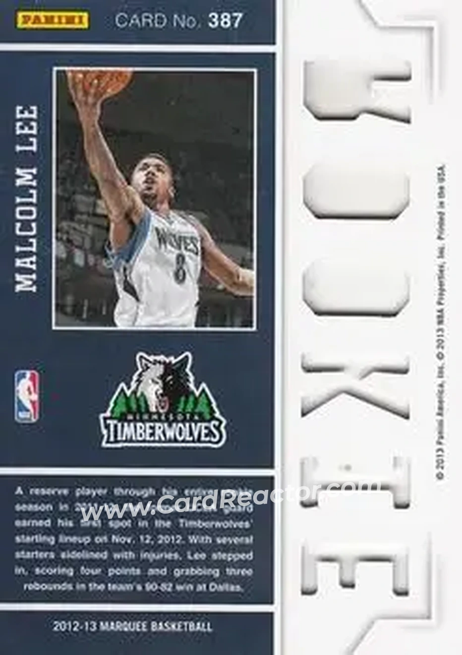 2012-13 Panini Marquee #387 - Malcolm Lee - Minnesota Timberwolves - Back 2012-13 Panini Marquee #387 - Malcolm Lee - Minnesota Timberwolves - Back