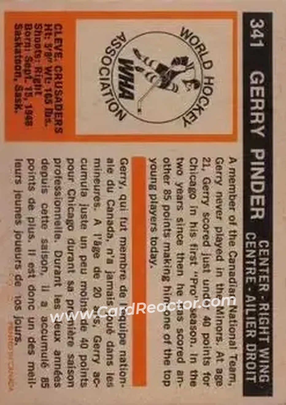 1972-73 O-Pee-Chee #341 - Gerry Pinder - Cleveland Crusaders - Back