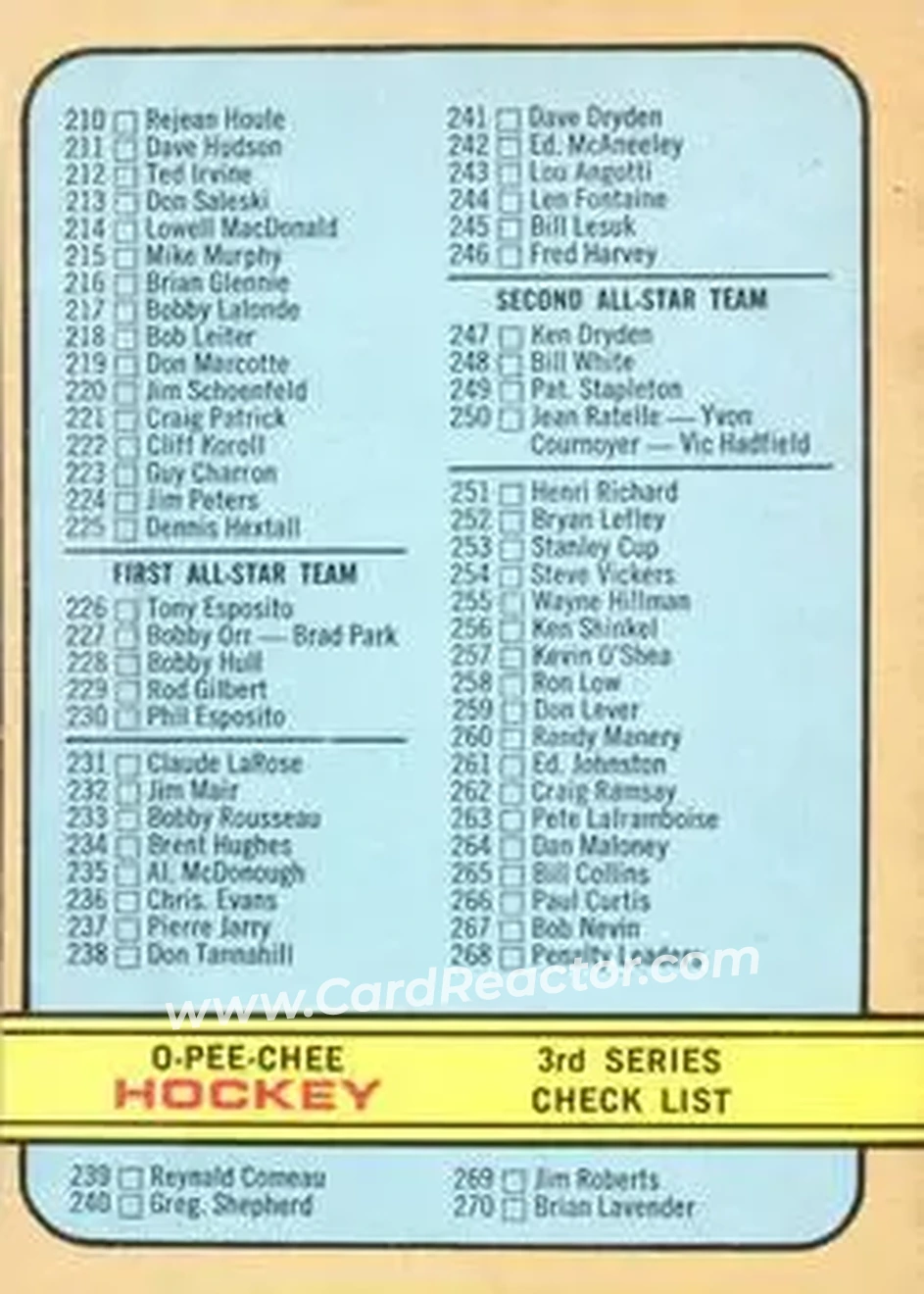 1972-73 O-Pee-Chee #334 - 3rd Series Checklist 210-341 CL, COR - Front