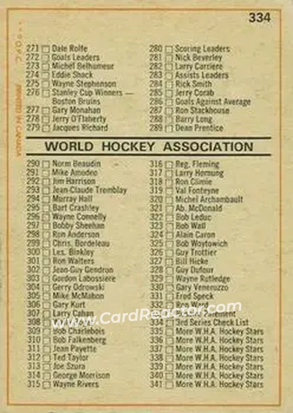 1972-73 O-Pee-Chee #334 - 3rd Series Checklist 210-341 CL, ERR - Back
