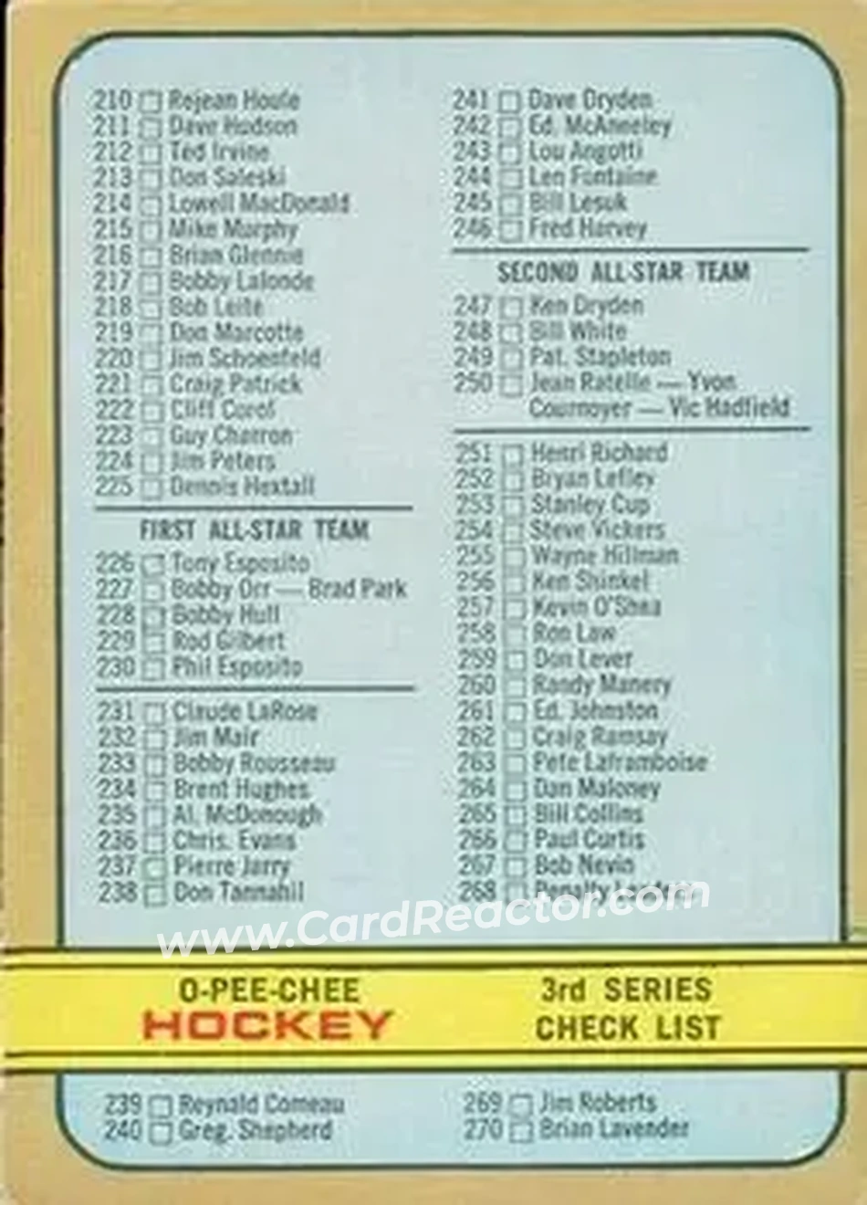1972-73 O-Pee-Chee #334 - 3rd Series Checklist 210-341 CL, ERR - Front