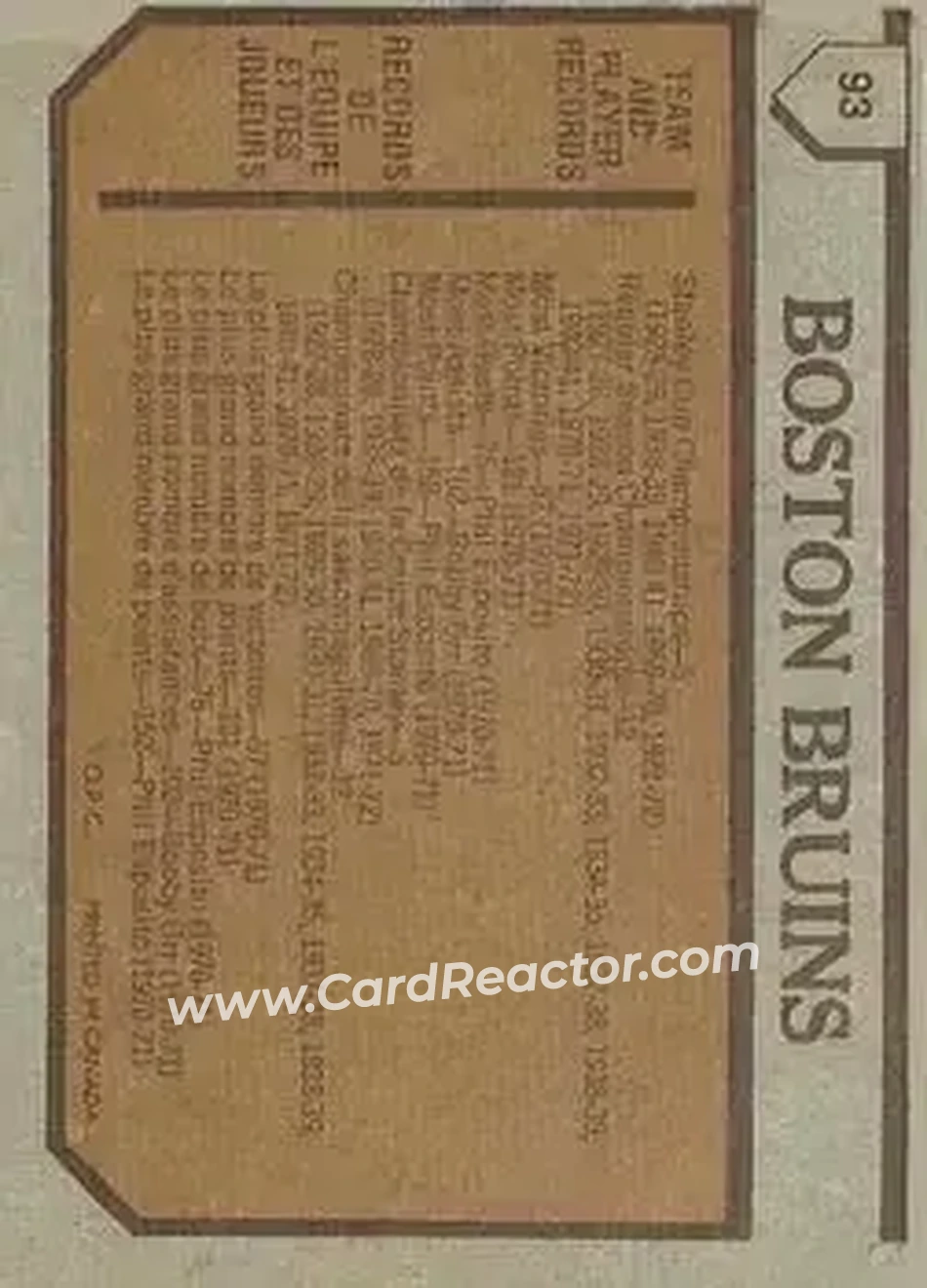 1973-74 O-Pee-Chee #93 - Bruins Team TC - Boston Bruins - Boston Bruins - Back 1973-74 O-Pee-Chee #93 - Bruins Team TC - Boston Bruins - Boston Bruins - Back