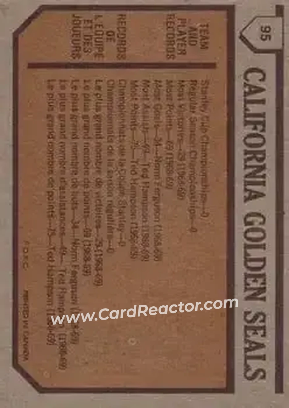 1973-74 O-Pee-Chee #95 - Golden Seals Team TC - California Golden Seals - California Golden Seals - Back