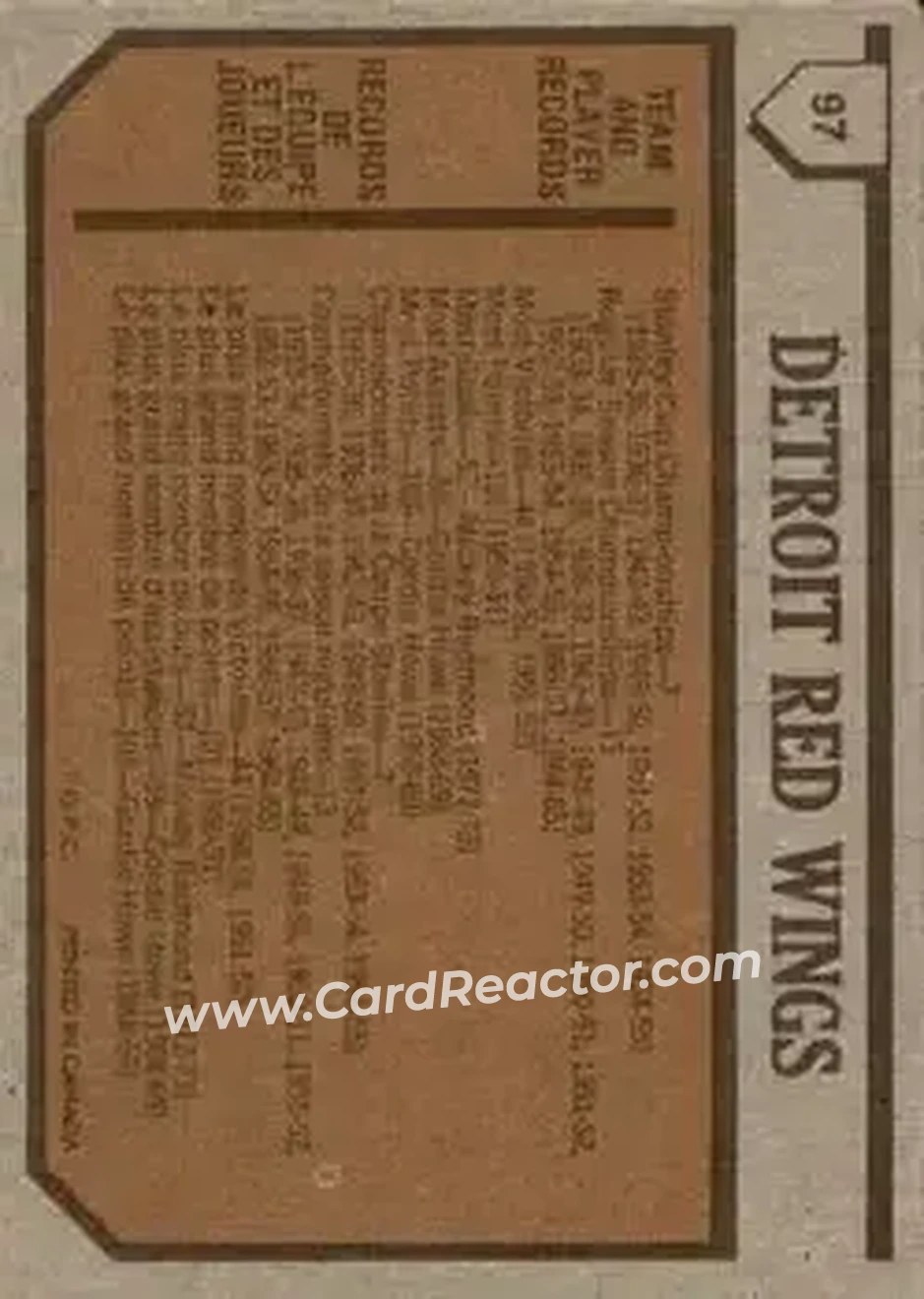 1973-74 O-Pee-Chee #97 - Red Wings Team TC - Detroit Red Wings - Detroit Red Wings - Back